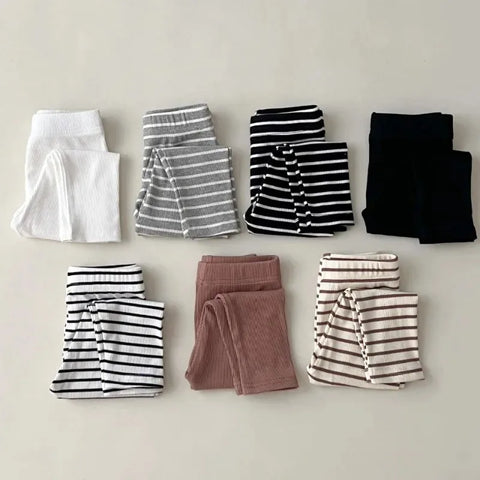 Simple Solid Leggings Girls – All-Match Striped Skinny Pants for Kids