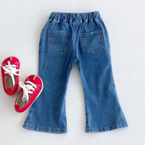 Kids Girls Autumn Flare Jeans - Baby Solid Color Denim Pants