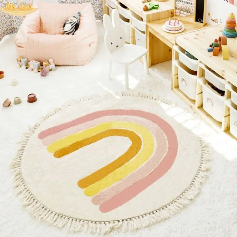 Round Tassel Kids Rug – Soft, Cozy & Stylish for Playful Spaces Teeny Pandas