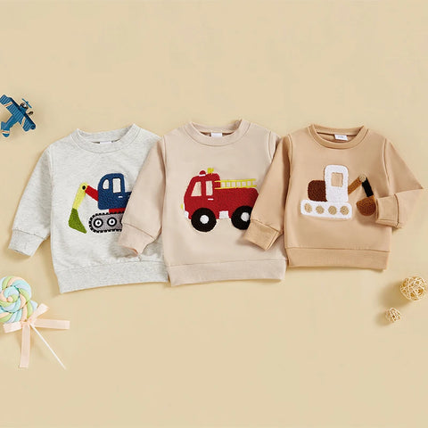 Boys Embroidered Sweatshirt – Excavator/Truck Design