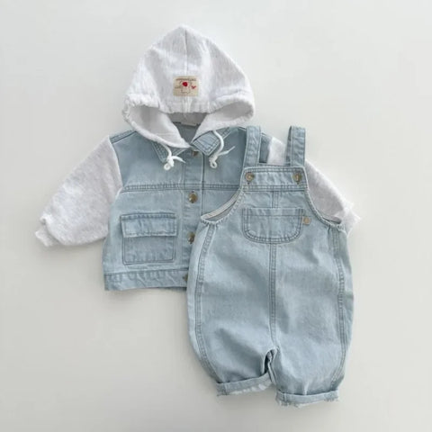 Baby Boy Solid Denim Overalls with Suspenders – Toddler and Kids Jeans Jumpsuit