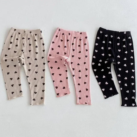 Autumn Baby Girl Heart Print Leggings – Soft Cotton Skinny Pants for Girls