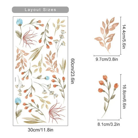 Floral Plants and Flowers Wall Decals – Boho Room Decor Teeny Pandas