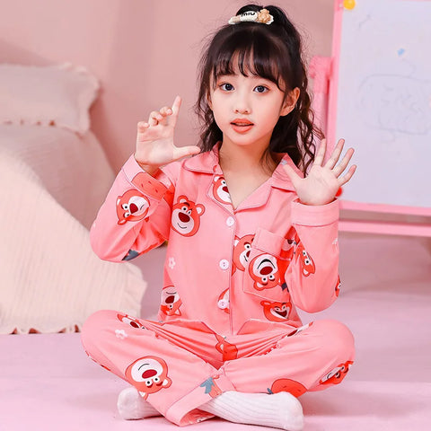 Kawaii Girls Pajama Set – Charming Cartoon Print Winter Nightwear