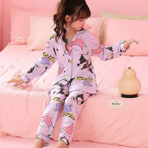 Girls Pajama Set – Sweet and Soft Cardigan Nightwear for Autumn