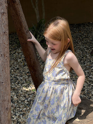 Summer Cotton Yellow Floral Dress – Backless Vest Sundress for Girls