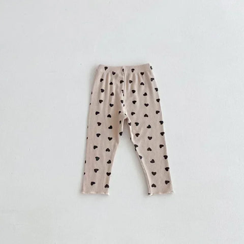 Autumn Baby Girl Heart Print Leggings – Soft Cotton Skinny Pants for Girls