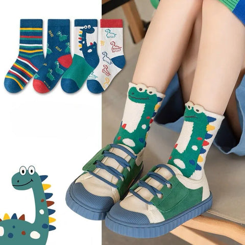 Five Pairs Dinosaur Cartoon Kids Socks