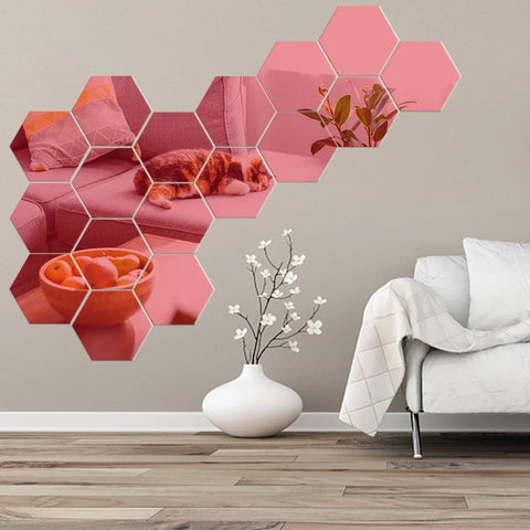 3D Hexagon Mirror Wall Stickers - Rose Gold DIY Home Decor