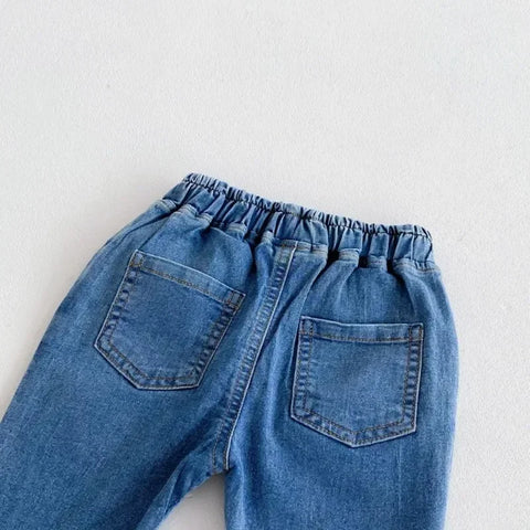 Kids Girls Autumn Flare Jeans - Baby Solid Color Denim Pants