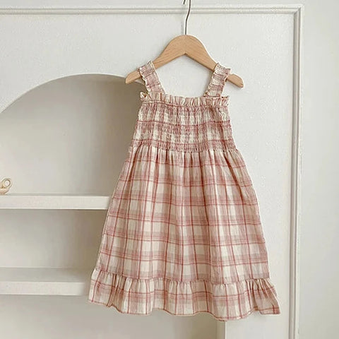 Girls Party Dress and Romper – Cotton Plaid Dress for Kids