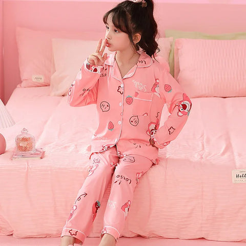 Girls Pajama Set – Sweet and Soft Cardigan Nightwear for Autumn