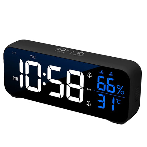 LED Digital Alarm Clock - With Voice Control & Temperature Display