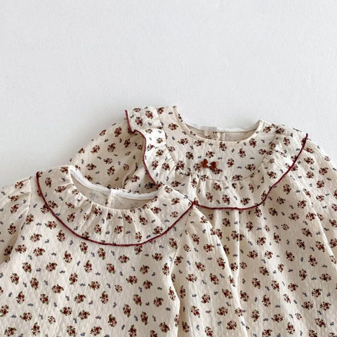 Kids Spring Dress - Baby Girls Casual Long Sleeve Floral Cotton A-line Dress