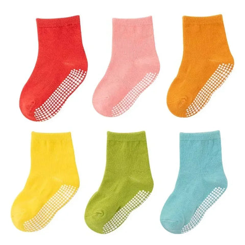 Six Pairs Spring and Autumn Anti-Slip Cotton Kids Socks