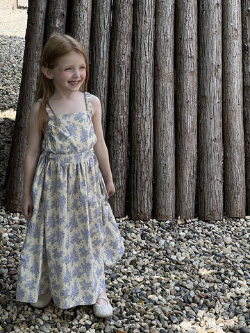 Summer Cotton Yellow Floral Dress – Backless Vest Sundress for Girls