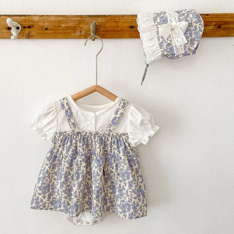 Baby Girl Romper + Hat – Short Sleeved Cotton Jumpsuit