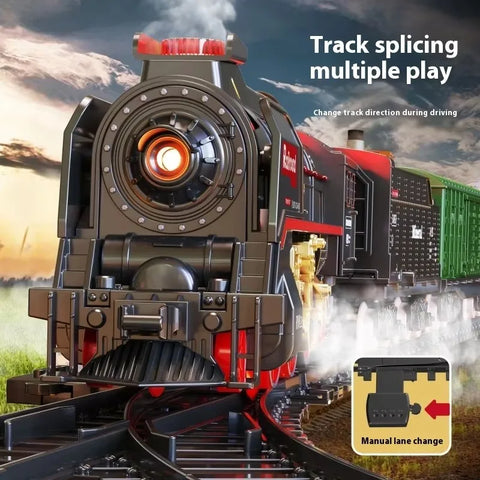 Retro Steam Train Track Toy Set – Electric Train with Spray & Lights, Christmas Gift for Kids