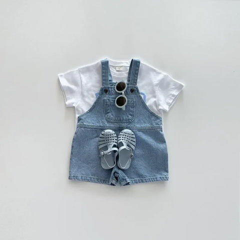 Summer Denim Jumper Overalls – Solid Jeans with Pockets for Toddlers and Kids