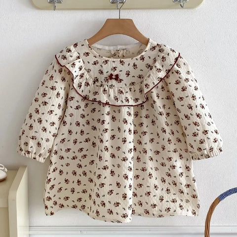 Kids Spring Dress - Baby Girls Casual Long Sleeve Floral Cotton A-line Dress