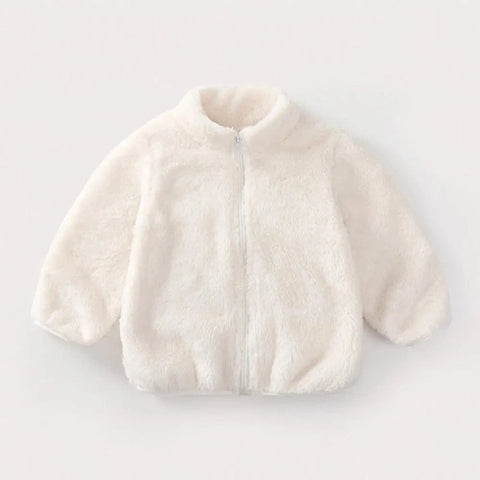 Solid Color Plush Coat for Kids - Autumn & Winter Warm Jacket