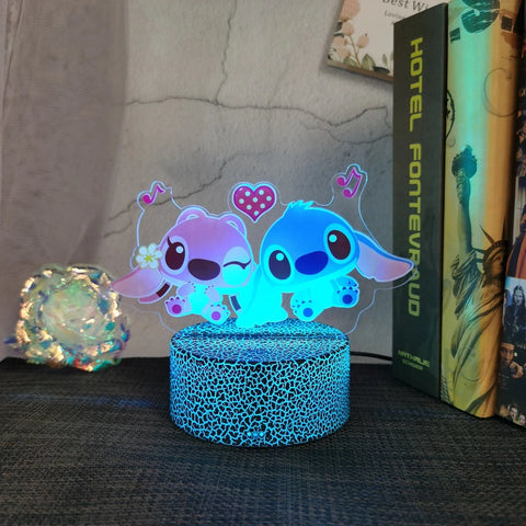 3D Stitch Night Light - 16 Color Changing LED Illusion Lamp for Kids Room