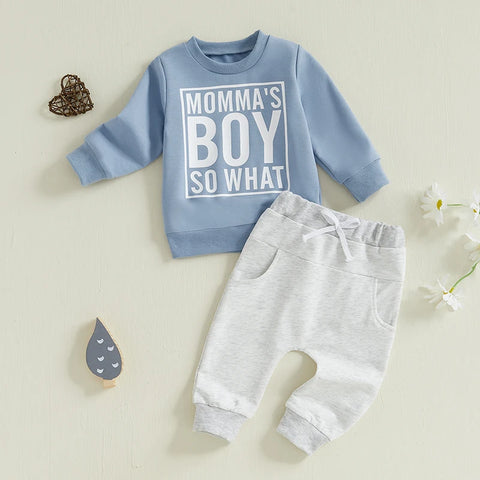 Toddler Baby Boys Clothes Set – Letter Love Heart Print Sweatshirt + Jogger Pants