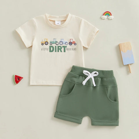 Summer Fashion Toddler Clothes – Baby Boys Car Print T-shirt + Shorts Set