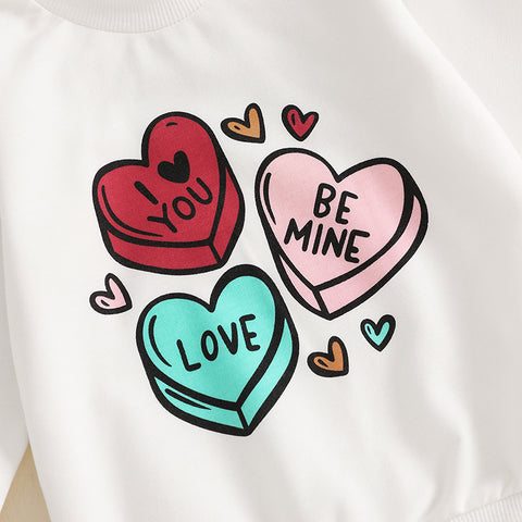 Toddler Boys Valentine's Day Outfits – Heart Print Crew Neck Long Sleeve Sweatshirt & Long Pants 2 Pcs Clothes Set