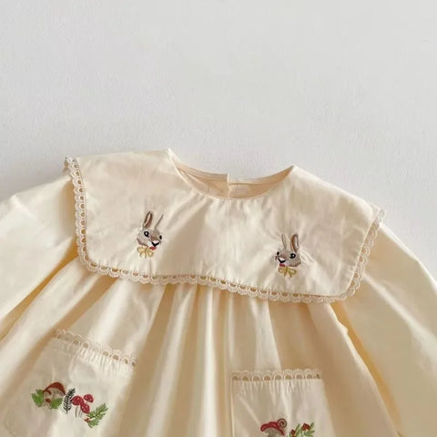 Girls Spring Dress - Cute Baby Princess Cotton Embroidery Rabbit Dress