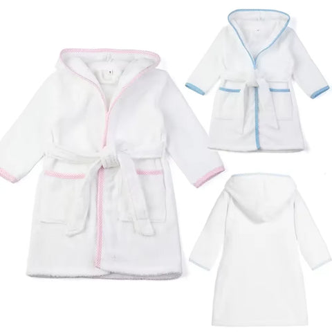 White Terry Hoodie Bathrobe – Unisex Kids Cotton Dressing Gown