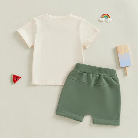 Summer Fashion Toddler Clothes – Baby Boys Car Print T-shirt + Shorts Set