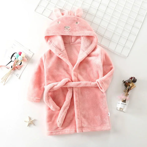 Autumn Winter Kids Hooded Bathrobe – Baby Boys Girls Cartoon Rabbit Flannel