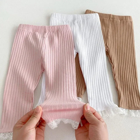 Kids Lace Pants – Soft Cotton Ribbed Leggings for Girls