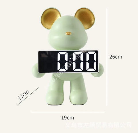 Creative Resin Miniature Bear Alarm Clock – LED Alarm Clock & Home Decor