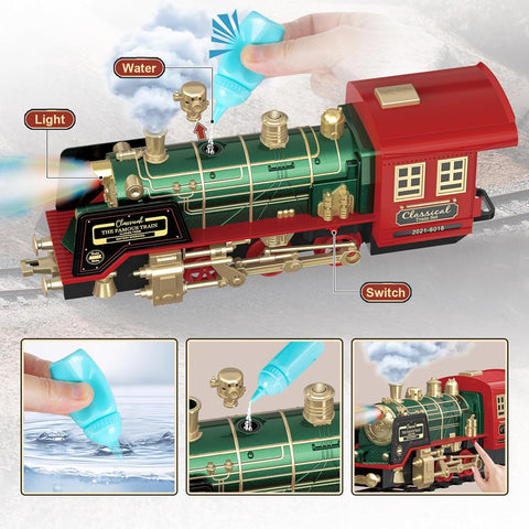 Kids Remote Control Steam Train Set – With Lights, Sound & Rechargeable Battery