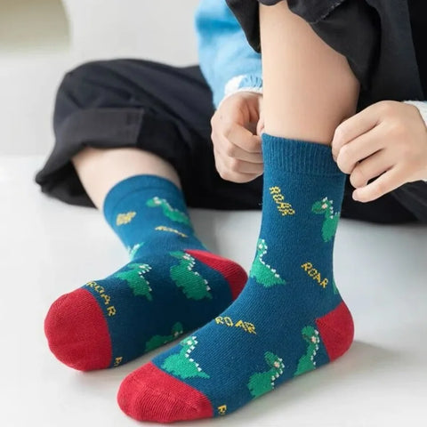 Five Pairs Dinosaur Cartoon Kids Socks