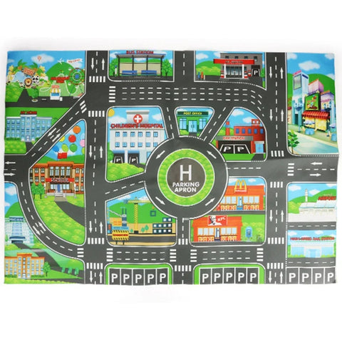 Traffic Playmat with Roads, Parking, and Cityscape Design for Kids Teeny Pandas