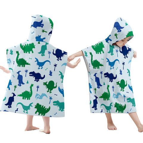 Cartoon Dinosaur Beach Bath Towel – Microfiber Quick Dry Hooded Poncho for Kids & Adults