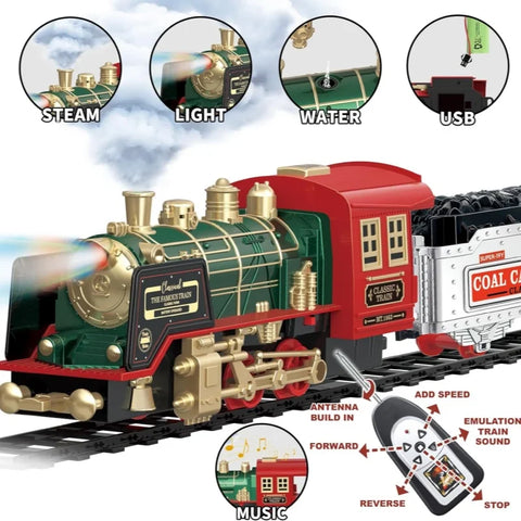 Kids Remote Control Steam Train Set – With Lights, Sound & Rechargeable Battery