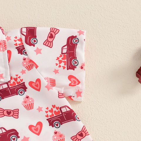 Toddler Baby Boys Valentine's Day Clothes Set – Heart Truck Shirt & Red Shorts