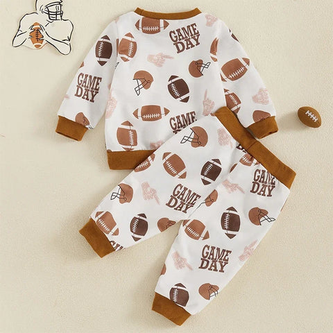 Toddler Baby Boys Fall Outfits – Rugby-Themed 2-Piece Set