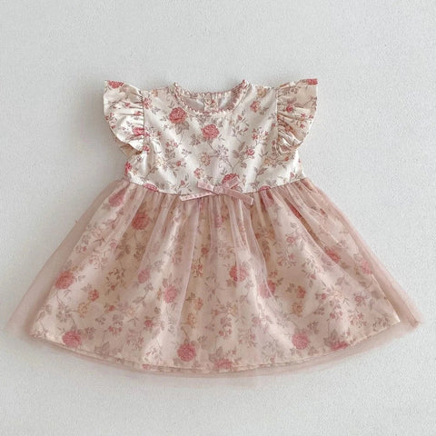 Newborn Baby Girl Matching Retro Floral Lace Dress Set