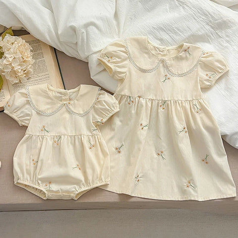 Princess Dresses & Baby Girl Romper with Floral Embroidery - Summer Sister Clothing