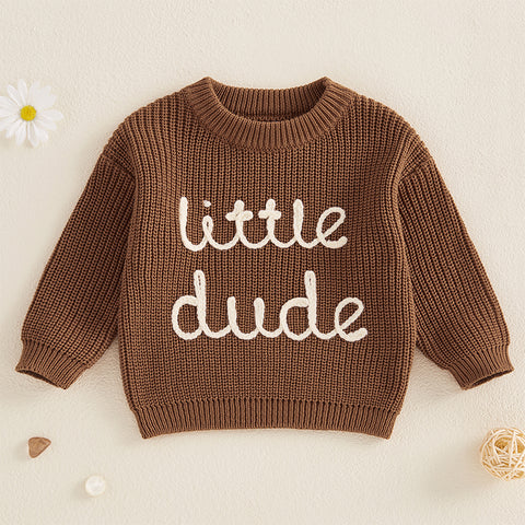 Baby Boys Autumn Winter Sweater – Letter Embroidery Casual Knit Pullover