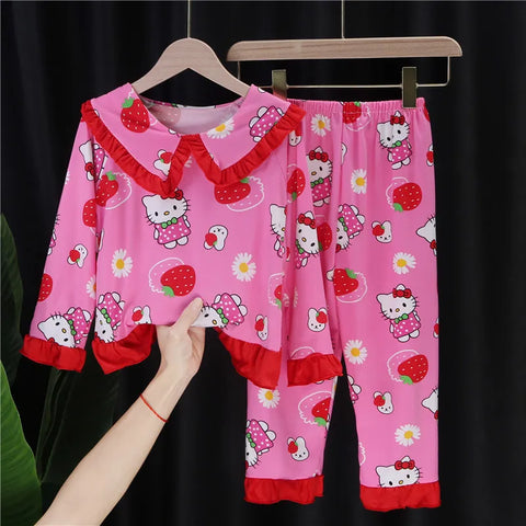 Girls Pajama Set – Lace Trendy Cartoon Print Winter Sleepwear