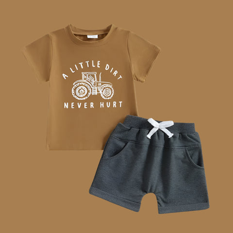 Summer Baby Boys Tractor Print Outfit – T-Shirt + Shorts Set