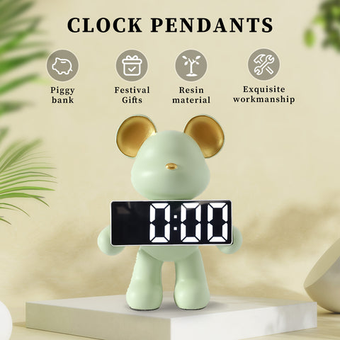 Creative Resin Miniature Bear Alarm Clock – LED Alarm Clock & Home Decor