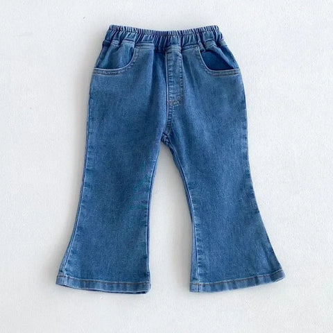 Kids Girls Autumn Flare Jeans - Baby Solid Color Denim Pants