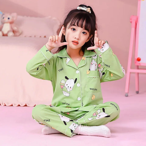 Kawaii Girls Pajama Set – Charming Cartoon Print Winter Nightwear